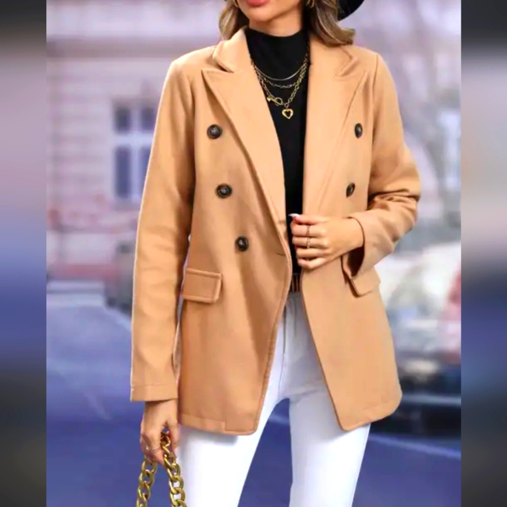Double breasted lapel camel jacket - medium
